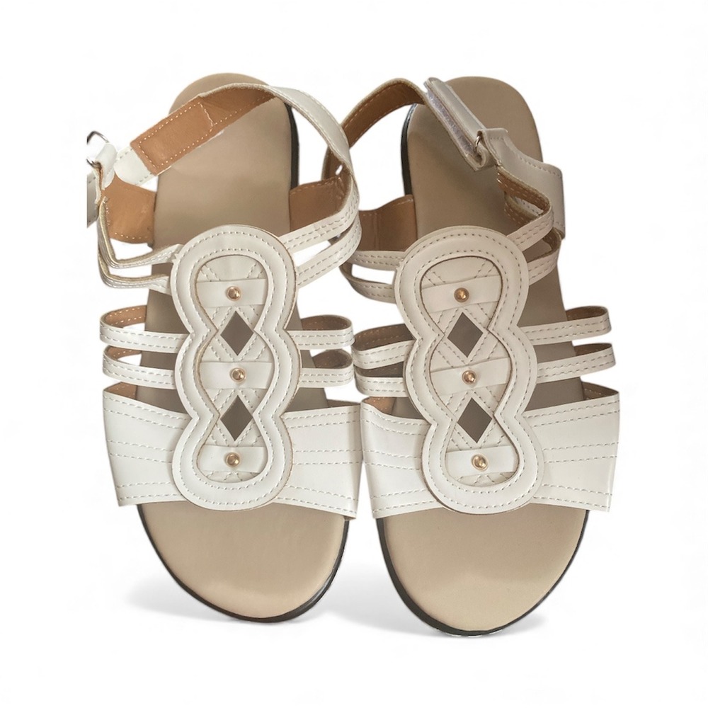 White Strappy Gladiator Sandals Women's Open Toe Buckle Flat Comfort Shoes